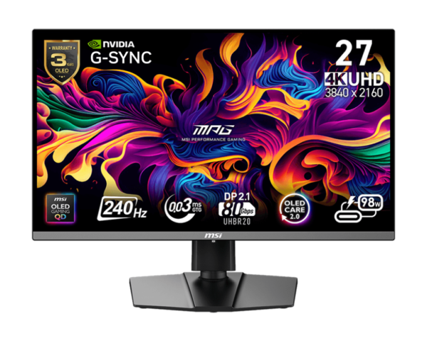 微星MPG272URX 27英寸QD-OLED 4K显示器240Hz HDMI2.1 DP2.1