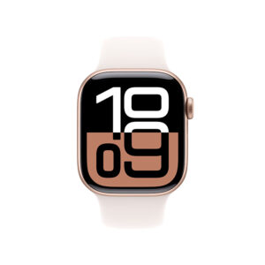 Apple/苹果 Watch Series 10 智能手表GPS款46毫米玫瑰金色铝金属表壳淡桃粉色运动型表带M/L MX2A3CH/B