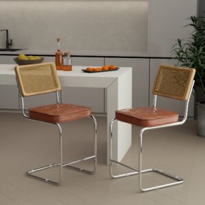 Modern Woven Bar Stool with Stainless Steel Frame, Ergonomic Backrest and Cushioned Seat – Perfect for Kitchen Counter and Home Bar